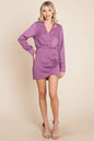 V Neck Satin Wrap Long Sleeve Sheath Dress | Apparel | Kitchen + Metal