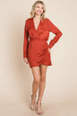 V Neck Satin Wrap Long Sleeve Sheath Dress | Apparel | Kitchen + Metal