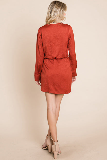V Neck Satin Wrap Long Sleeve Sheath Dress | Apparel | Kitchen + Metal