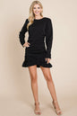 Long Sleeve Ruched Frill Hem Mini Dress | Apparel | Kitchen + Metal