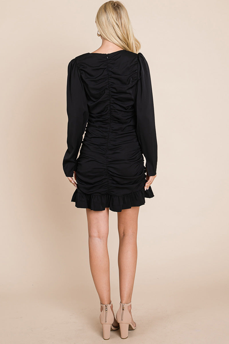 Long Sleeve Ruched Frill Hem Mini Dress | Apparel | Kitchen + Metal