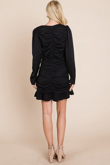 Long Sleeve Ruched Frill Hem Mini Dress | Apparel | Kitchen + Metal