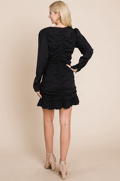 Long Sleeve Ruched Frill Hem Mini Dress | Apparel | Kitchen + Metal