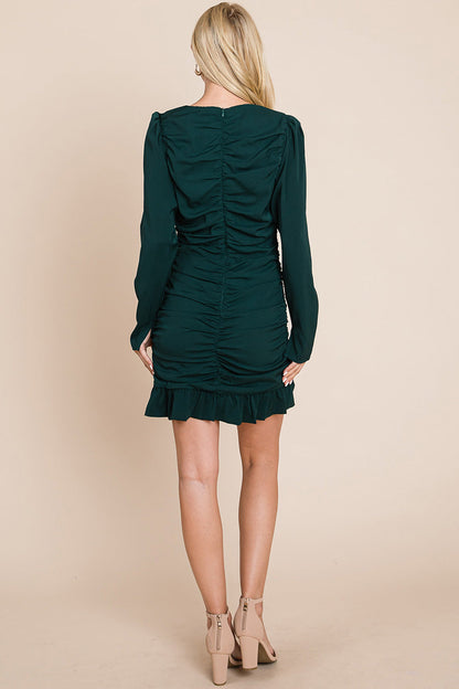 Long Sleeve Ruched Frill Hem Mini Dress | Apparel | Kitchen + Metal