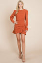 Long Sleeve Ruched Frill Hem Mini Dress | Apparel | Kitchen + Metal