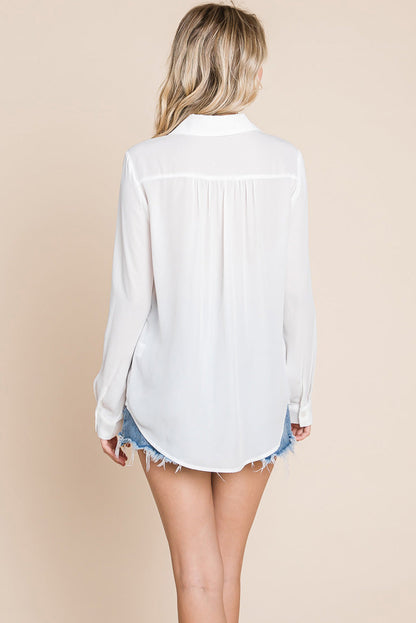 V neck Collared Pocket Detail Blouse Shirts | Apparel | Kitchen + Metal