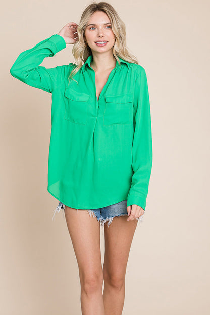 V neck Collared Pocket Detail Blouse Shirts | Apparel | Kitchen + Metal