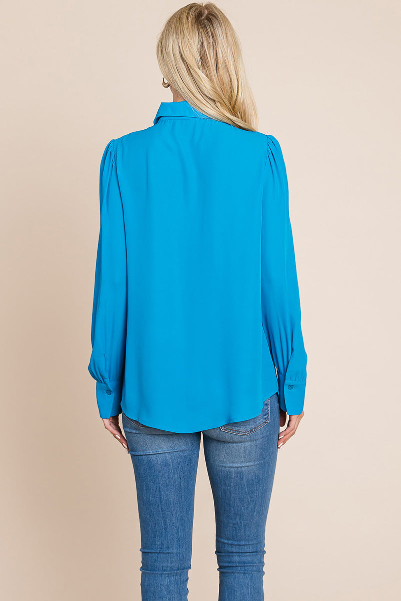 Collared Long Sleeve Pleated Detail Blouse Tops | Apparel | Kitchen + Metal