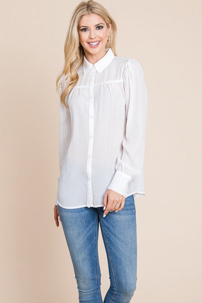 Collared Long Sleeve Pleated Detail Blouse Tops | Apparel | Kitchen + Metal