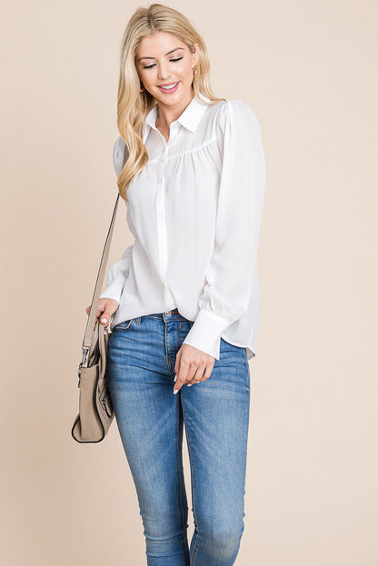 Collared Long Sleeve Pleated Detail Blouse Tops | Apparel | Kitchen + Metal