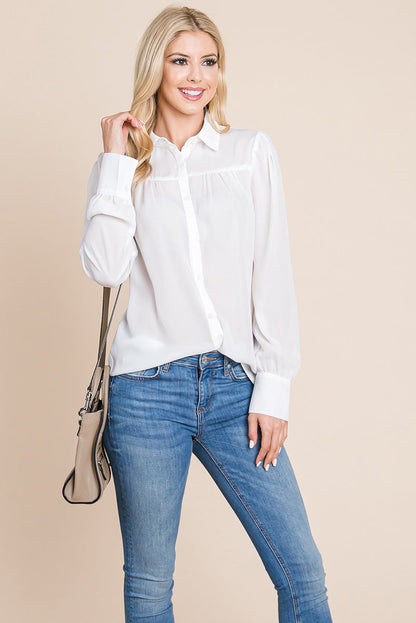Collared Long Sleeve Pleated Detail Blouse Tops | Apparel | Kitchen + Metal