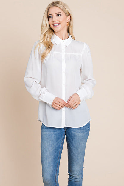 Collared Long Sleeve Pleated Detail Blouse Tops | Apparel | Kitchen + Metal