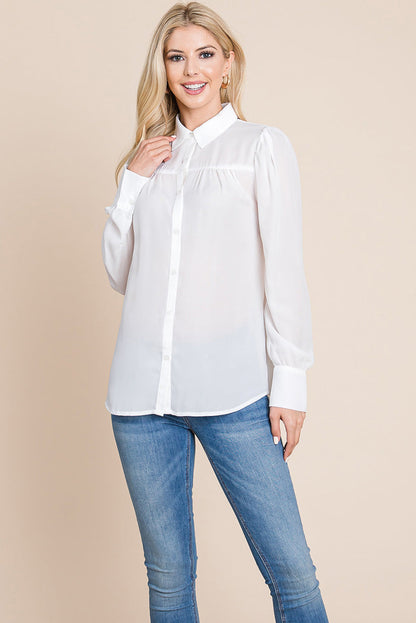Collared Long Sleeve Pleated Detail Blouse Tops | Apparel | Kitchen + Metal