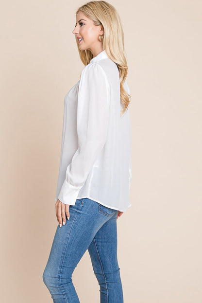Collared Long Sleeve Pleated Detail Blouse Tops | Apparel | Kitchen + Metal