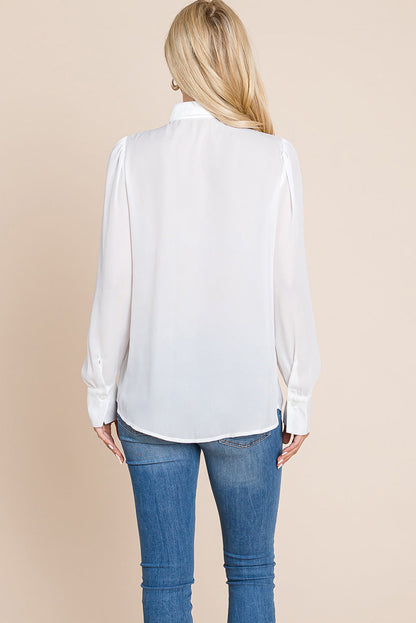 Collared Long Sleeve Pleated Detail Blouse Tops | Apparel | Kitchen + Metal