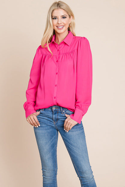 Collared Long Sleeve Pleated Detail Blouse Tops | Apparel | Kitchen + Metal