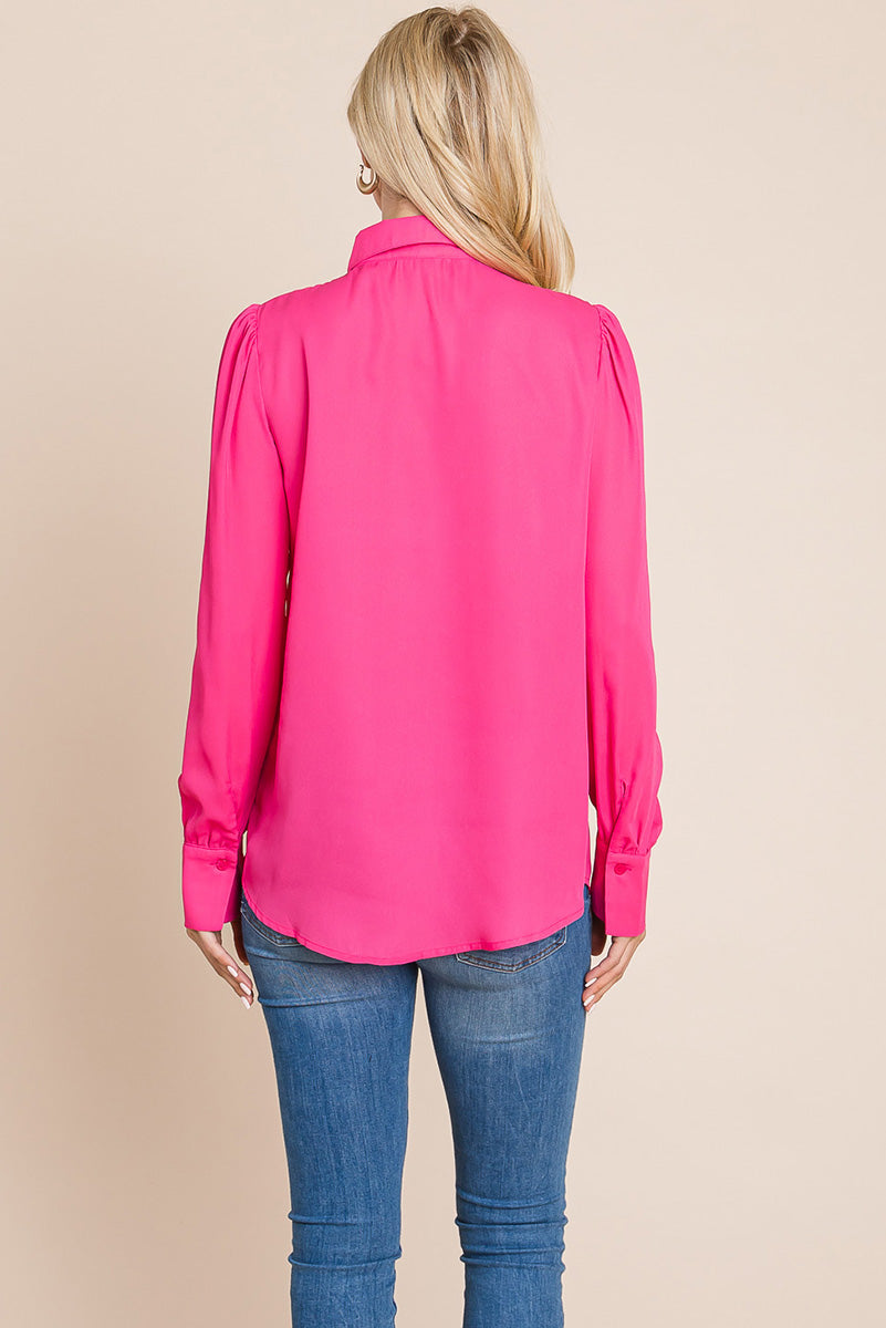 Collared Long Sleeve Pleated Detail Blouse Tops | Apparel | Kitchen + Metal