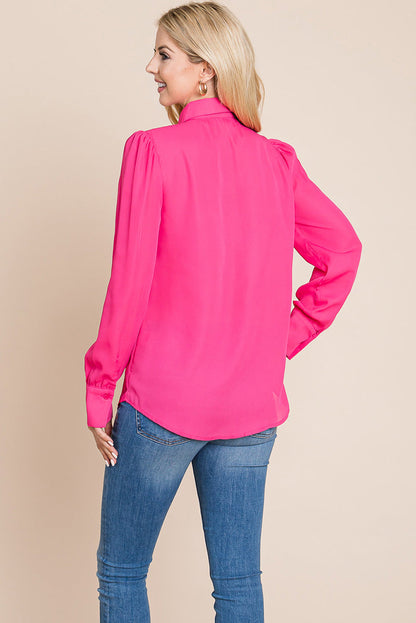 Collared Long Sleeve Pleated Detail Blouse Tops | Apparel | Kitchen + Metal