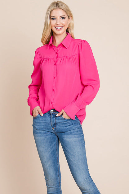 Collared Long Sleeve Pleated Detail Blouse Tops | Apparel | Kitchen + Metal