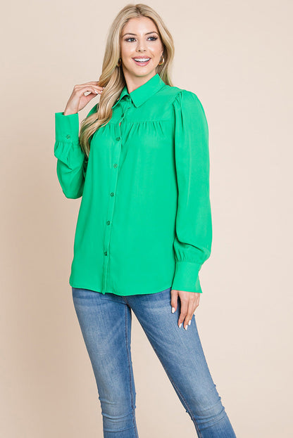 Collared Long Sleeve Pleated Detail Blouse Tops | Apparel | Kitchen + Metal