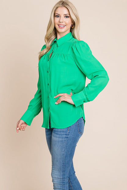 Collared Long Sleeve Pleated Detail Blouse Tops | Apparel | Kitchen + Metal
