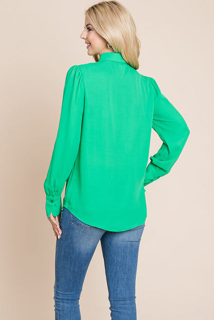 Collared Long Sleeve Pleated Detail Blouse Tops | Apparel | Kitchen + Metal