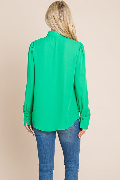 Collared Long Sleeve Pleated Detail Blouse Tops | Apparel | Kitchen + Metal