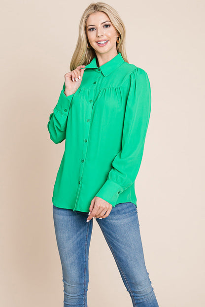 Collared Long Sleeve Pleated Detail Blouse Tops | Apparel | Kitchen + Metal