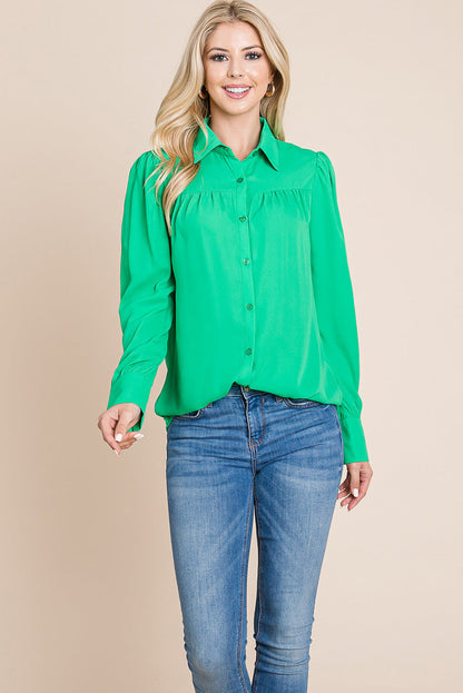 Collared Long Sleeve Pleated Detail Blouse Tops | Apparel | Kitchen + Metal