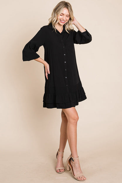 Collared Ruffled Hem Pintucked Shirt Dress | Apparel | Kitchen + Metal