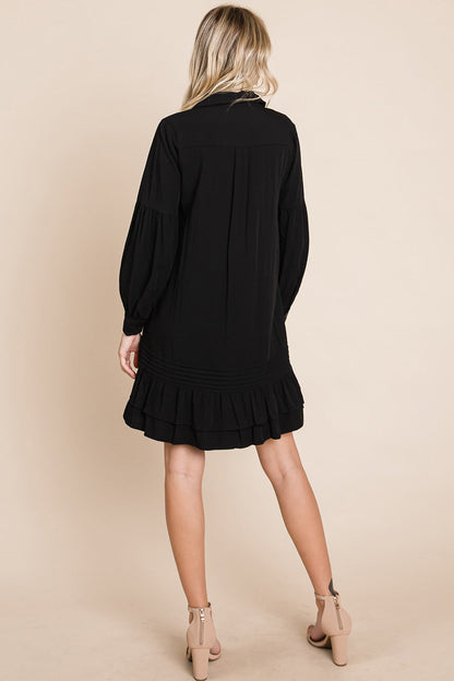 Collared Ruffled Hem Pintucked Shirt Dress | Apparel | Kitchen + Metal