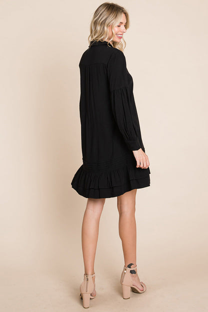 Collared Ruffled Hem Pintucked Shirt Dress | Apparel | Kitchen + Metal