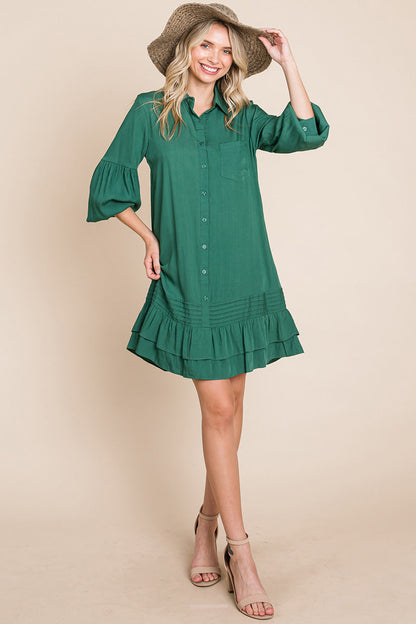 Collared Ruffled Hem Pintucked Shirt Dress | Apparel | Kitchen + Metal