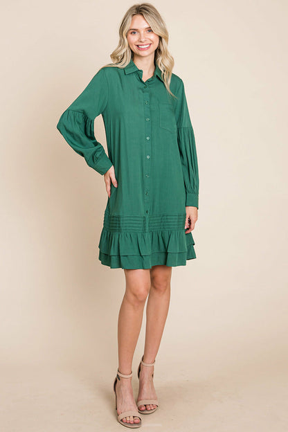 Collared Ruffled Hem Pintucked Shirt Dress | Apparel | Kitchen + Metal