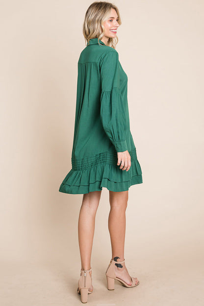 Collared Ruffled Hem Pintucked Shirt Dress | Apparel | Kitchen + Metal