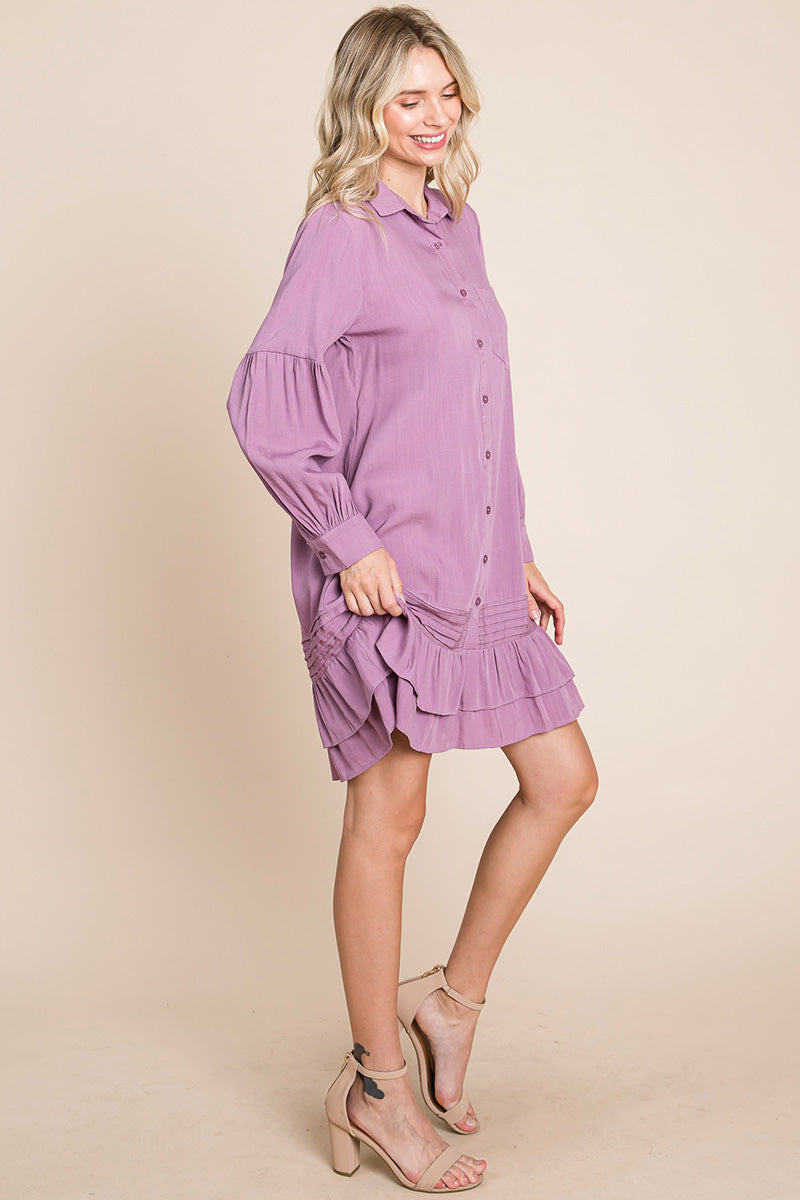 Collared Ruffled Hem Pintucked Shirt Dress | Apparel | Kitchen + Metal