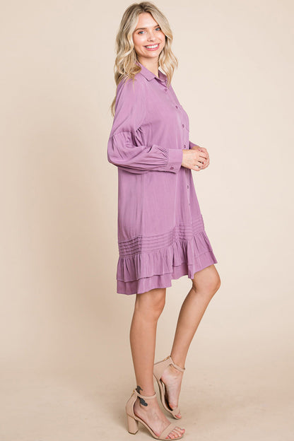 Collared Ruffled Hem Pintucked Shirt Dress | Apparel | Kitchen + Metal