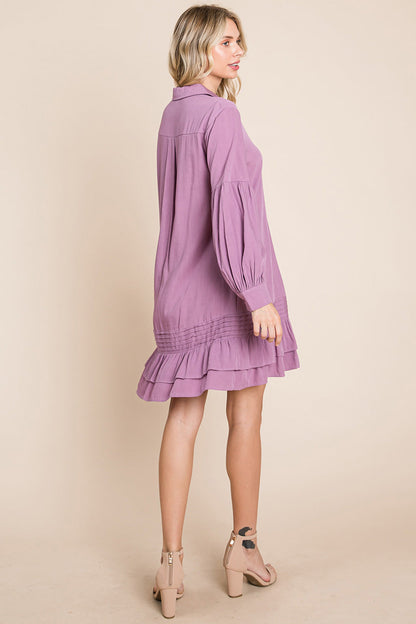 Collared Ruffled Hem Pintucked Shirt Dress | Apparel | Kitchen + Metal