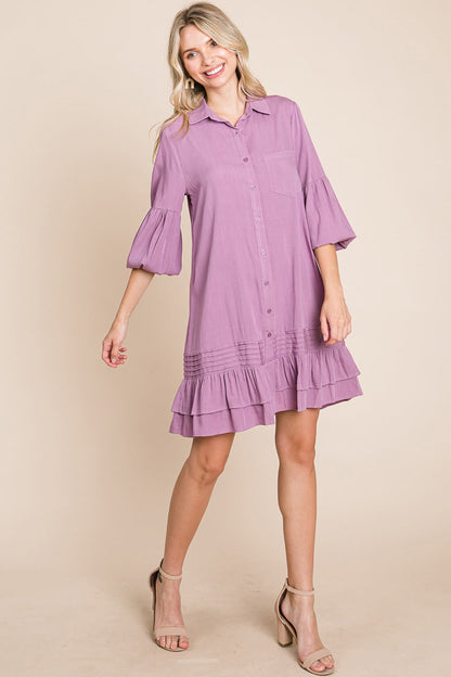 Collared Ruffled Hem Pintucked Shirt Dress | Apparel | Kitchen + Metal