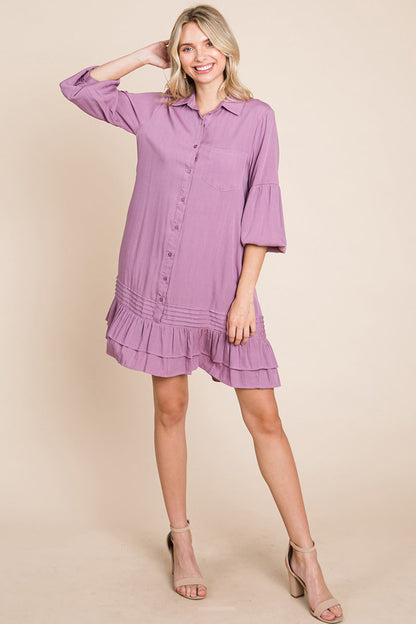 Collared Ruffled Hem Pintucked Shirt Dress | Apparel | Kitchen + Metal