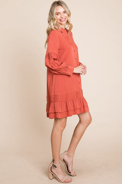 Collared Ruffled Hem Pintucked Shirt Dress | Apparel | Kitchen + Metal