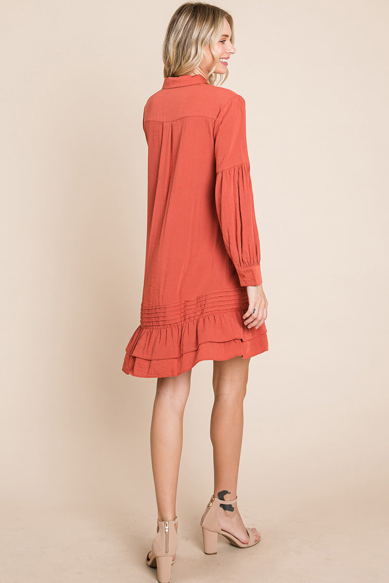 Collared Ruffled Hem Pintucked Shirt Dress | Apparel | Kitchen + Metal