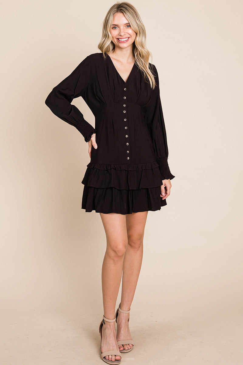 Tiered Hem Button Down Smocked Sleeve Dress | Apparel | Kitchen + Metal