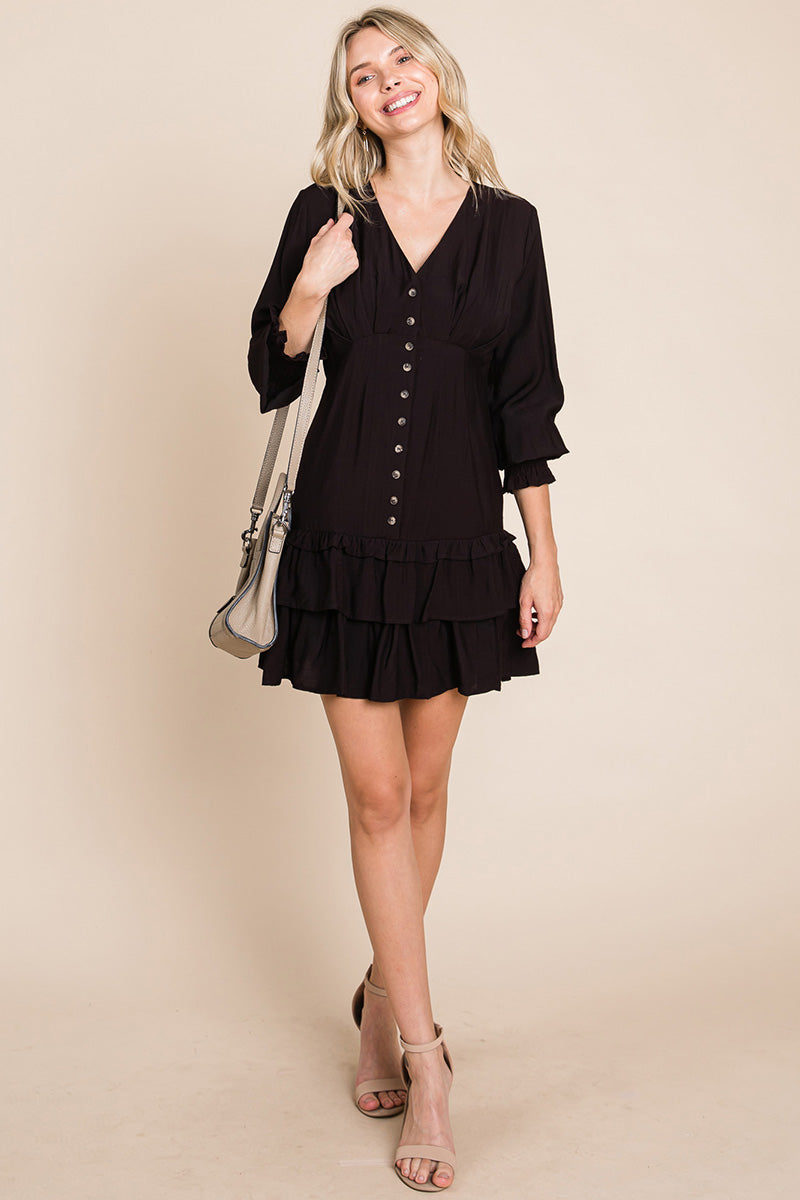 Tiered Hem Button Down Smocked Sleeve Dress | Apparel | Kitchen + Metal