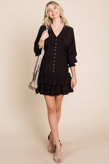 Tiered Hem Button Down Smocked Sleeve Dress | Apparel | Kitchen + Metal