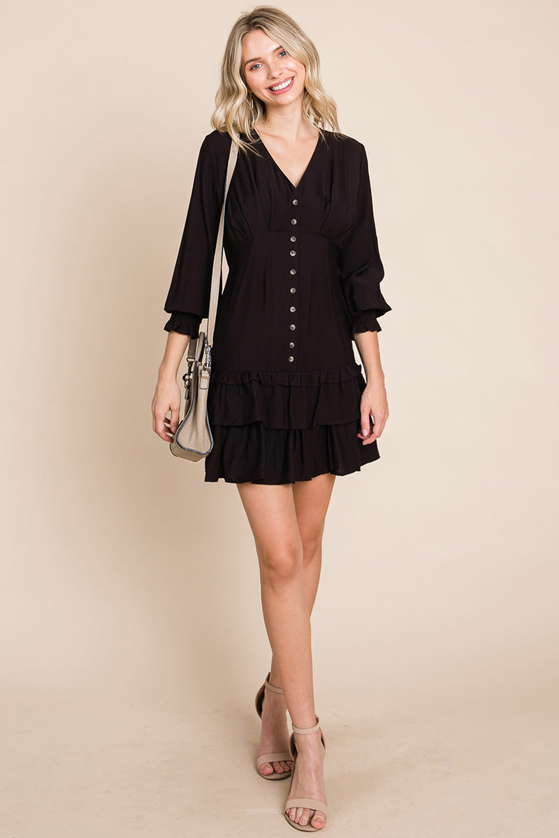Tiered Hem Button Down Smocked Sleeve Dress | Apparel | Kitchen + Metal