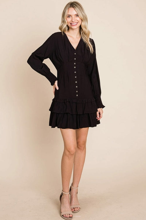 Tiered Hem Button Down Smocked Sleeve Dress | Apparel | Kitchen + Metal