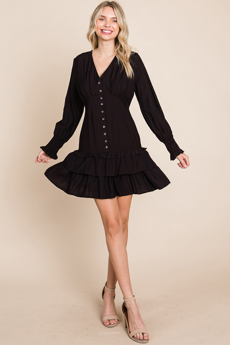 Tiered Hem Button Down Smocked Sleeve Dress | Apparel | Kitchen + Metal