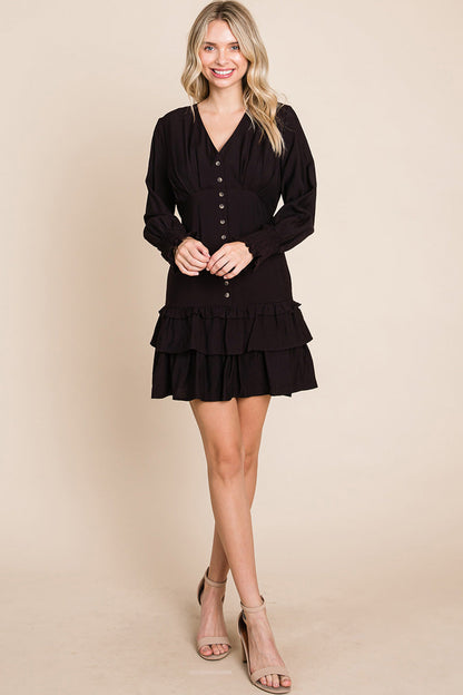 Tiered Hem Button Down Smocked Sleeve Dress | Apparel | Kitchen + Metal