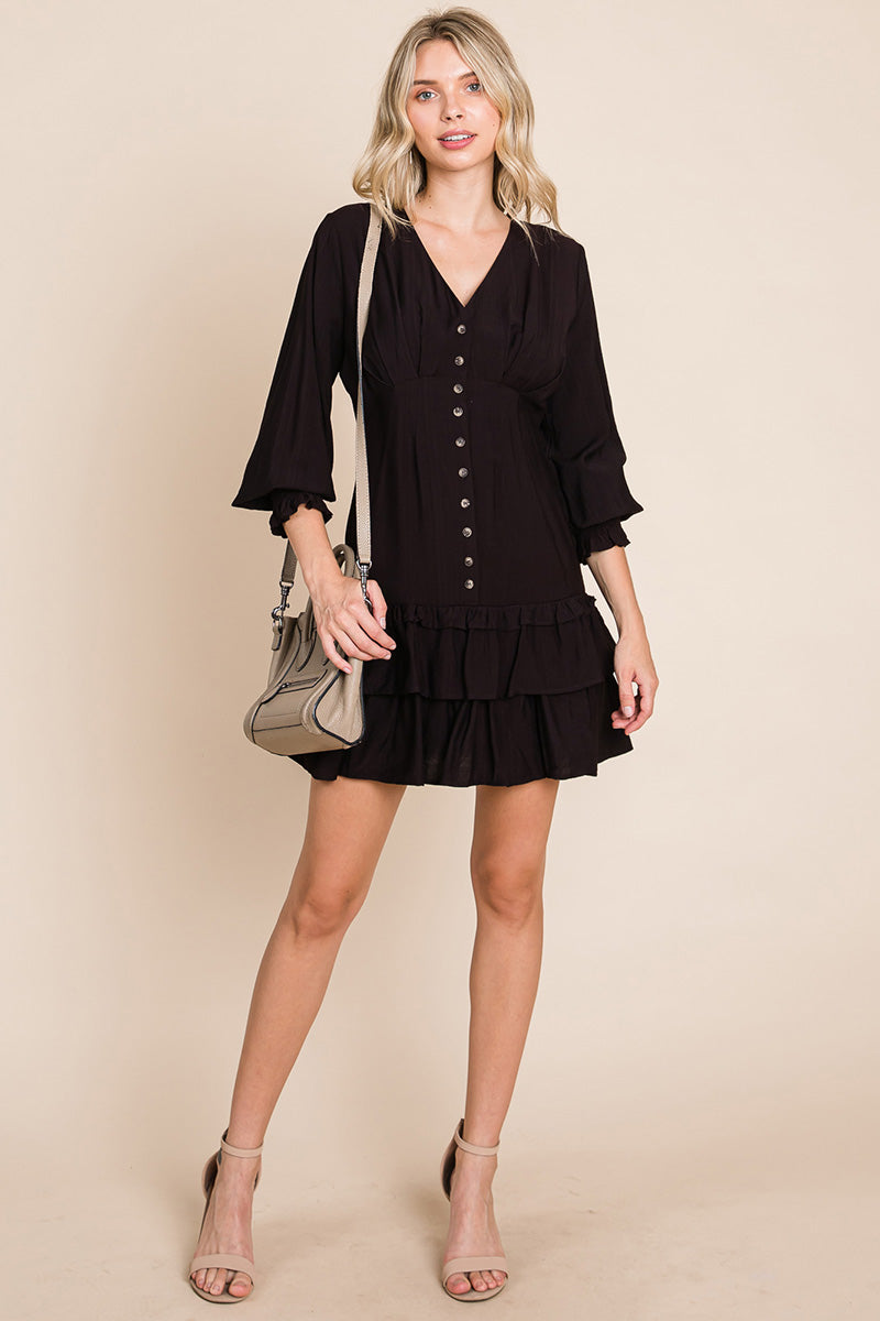 Tiered Hem Button Down Smocked Sleeve Dress | Apparel | Kitchen + Metal